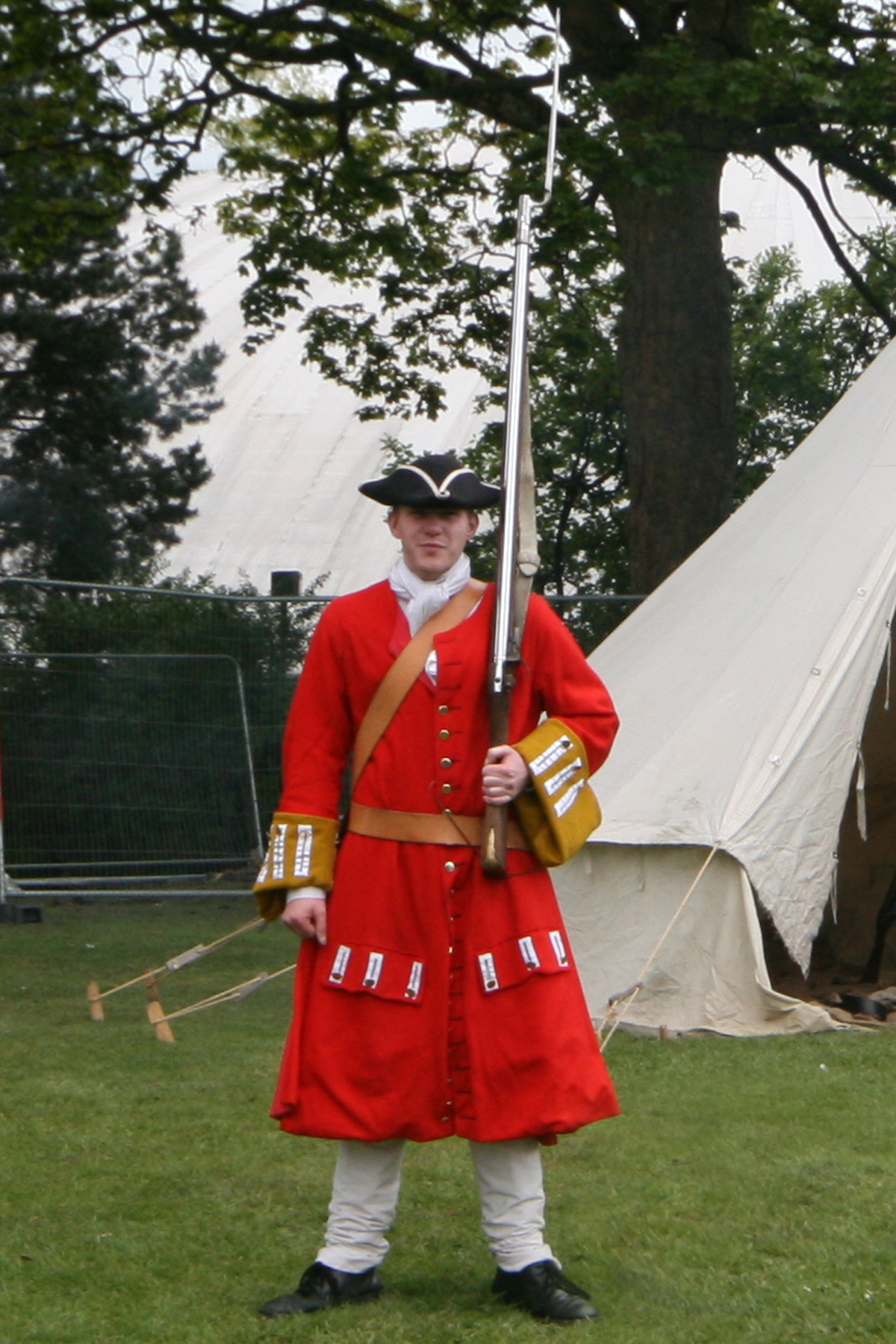 A member of Veritas Vincit military re-enactment group in typical 1715 infantry uniform